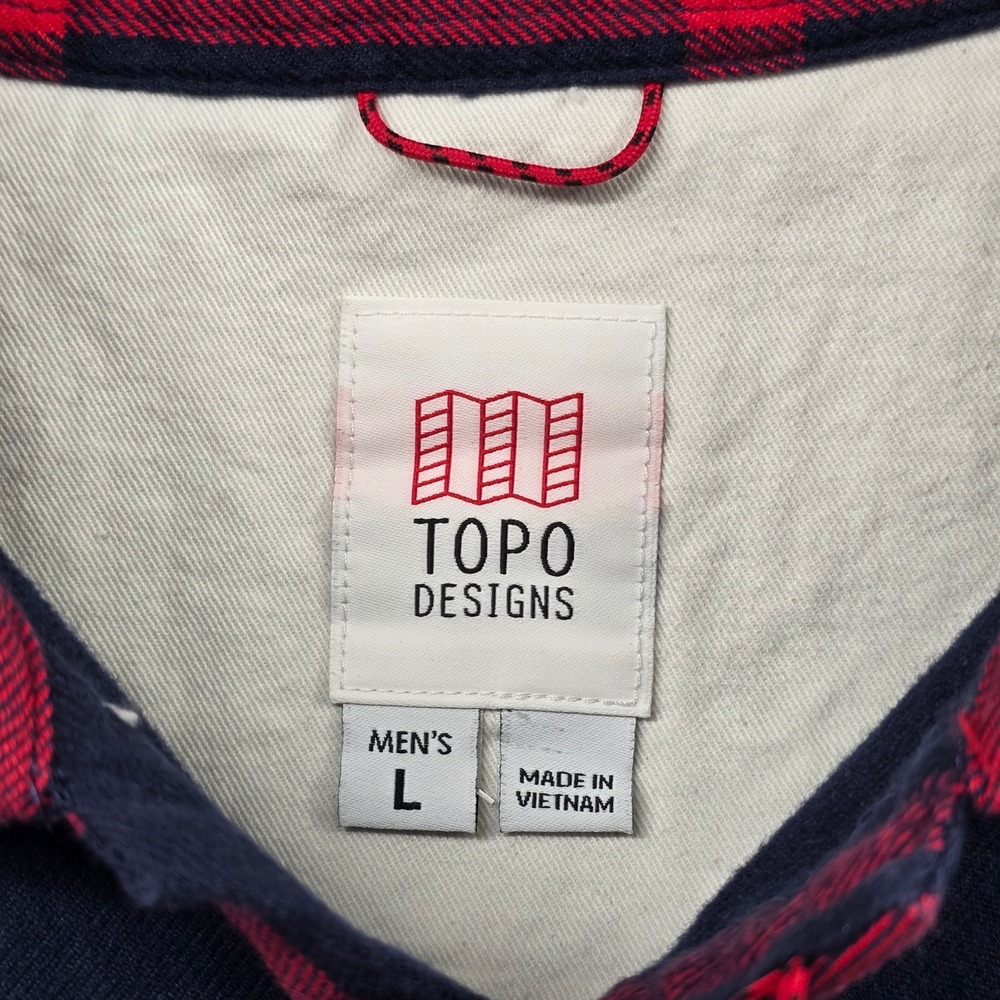 Topo‎ Designs Mens Large Flannel Shirt Navy Red Plaid Organic Cotton Long Sleeve - Picture 7 of 9